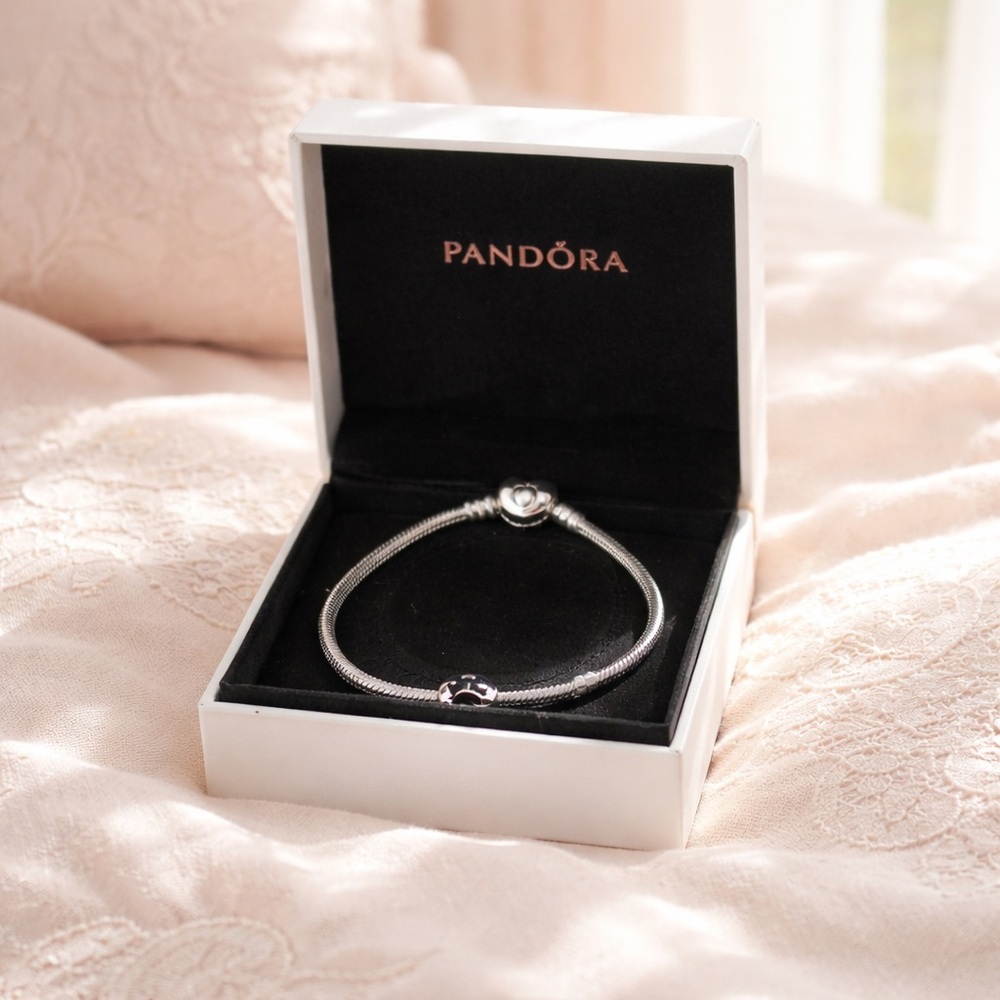 PANDORA  Heart Clasp Snake Sterling Silver Bracelet & Pandora Disney Mickey & Mi